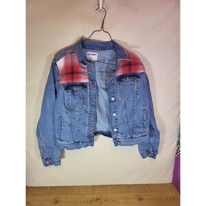 Old Navy Jean Jacket :Upcycled With Plaid Flannel Excellent Condition